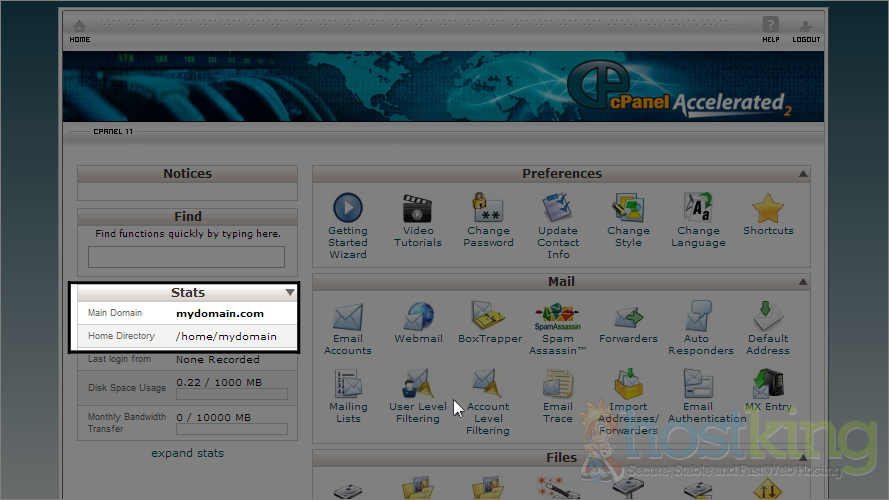 hosting account display