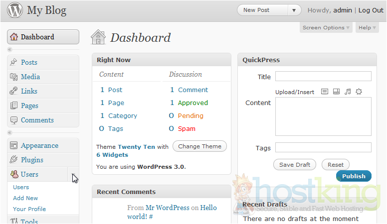 Options On Left Sidebar