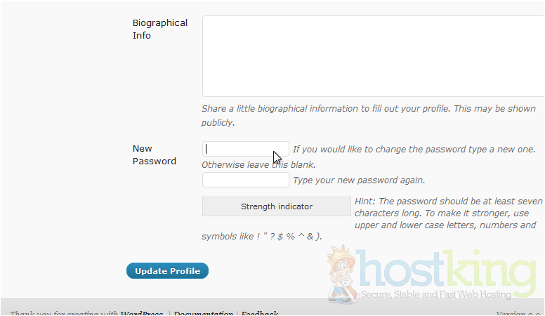 New Password Wordpress